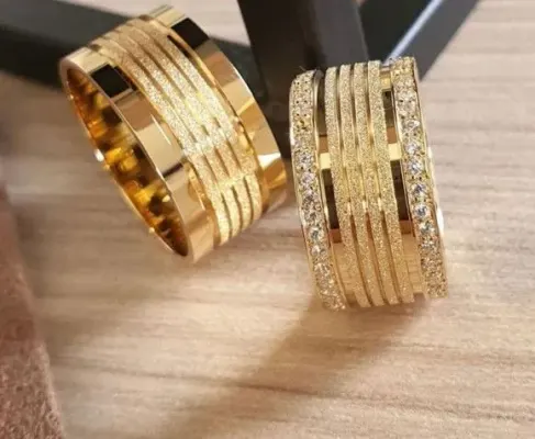 Par Alianças de Noivado Moeda Antiga 10mm + Anel Solitário - artesanato de TM JOIAS