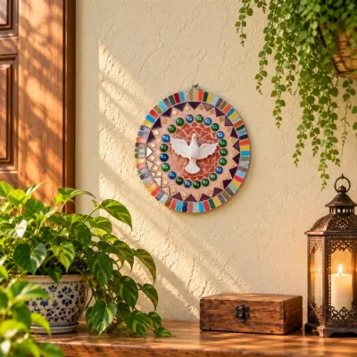 Mandala Divino Espírito Santo em Mosaico - modelo 5 - artesanato de Crismosaico & madeiras