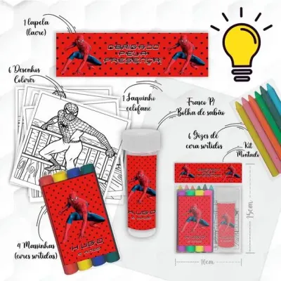 Kit Massinha + Giz + Bolha Homem Aranha Personalizado - artesanato de Mi Papelaria Criativa