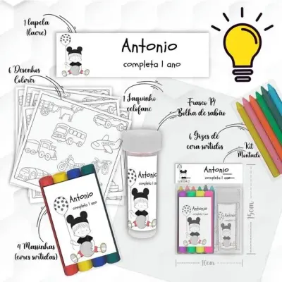 Kit Massinha + Giz + Bolha Menino Personalizado - artesanato de Mi Papelaria Criativa