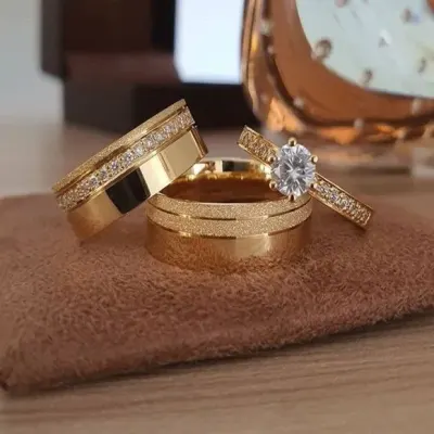 Alianças de Ouro 18k 8mm 8grs Casamento + Anel Solitário - artesanato de TM JOIAS