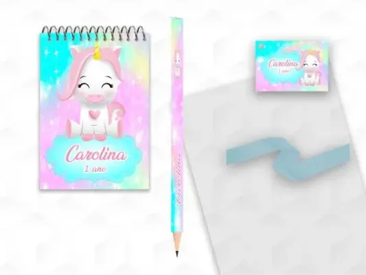 Bloquinho com Lápis Unicórnio Personalizado - artesanato de creativitybynina