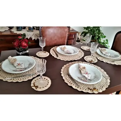 Kit Sousplat Crochê Bege - 12 Peças - artesanato de Mari Crochê feito com carinho!