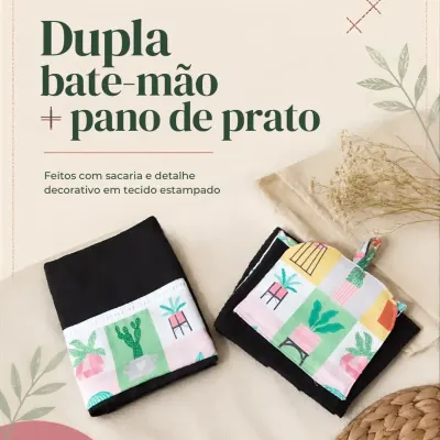 Kit 2 peças - Pano de prato e bate mão preto 1 - artesanato de Djulik