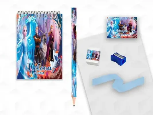 Bloquinho+ Borracha e Apontador Frozen Personalizada - artesanato de creativitybynina