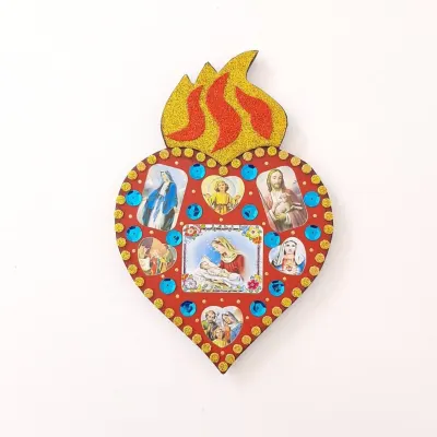 Sagrado Coração com Lantejoulas AZ - artesanato de Estudio Bananeira