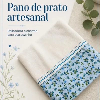 Pano de prato artesanal - com barrado de tecido 16 - artesanato de Djulik