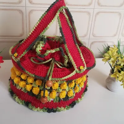 Porta Pratos, Talheres em Crochê Pipoquinha - artesanato de Mari Crochê feito com carinho!
