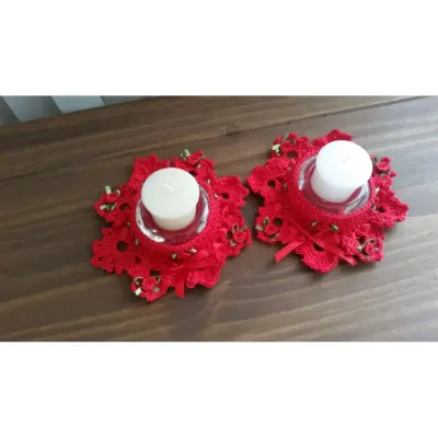 Par de Porta Velas em Crochê Vermelho - artesanato de Mari Crochê feito com carinho!