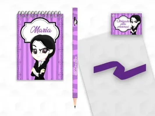 Bloquinho com Lápis Wandinha Personalizado - artesanato de creativitybynina