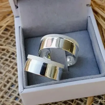 Par Alianças Prata 950 Namoro 8mm + Anel Compromisso - artesanato de TM JOIAS