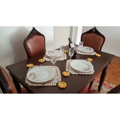 Jogo Americano Crochê Flores Mescladas Amarela 40 cm x 38 cm - artesanato de Mari Crochê feito com carinho!