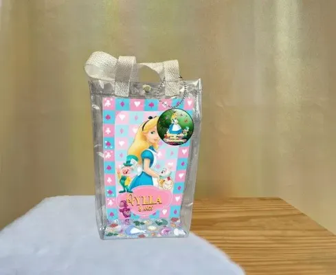 Sacola Transparente Alice Personalizado - artesanato de Artmanha Lembrancinhas