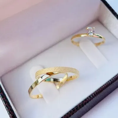 Alianças de Ouro 18k 2mm 2grs Casamento + Anel Solitário - artesanato de TM JOIAS