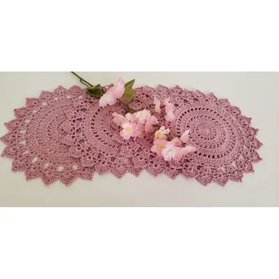 Jogo de 04 Toalhinhas em Crochê Rosa Velho (20 cm)