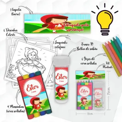 Kit Massinha + Giz +bolha Chapeuzinho Vermelho Personalizado - artesanato de Mi Papelaria Criativa