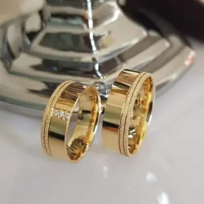 Alianças de Ouro 18k 8mm 8grs Casamento + Anel Solitário - artesanato de TM JOIAS