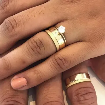 Alianças de Ouro 18k 6mm 6grs Casamento + Anel Solitário - artesanato de TM JOIAS