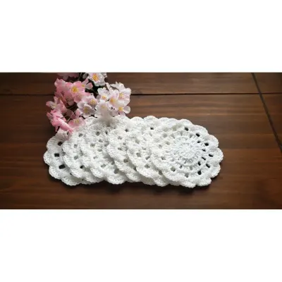 Descanso de Copos em Crochê Branco (06 Unidades) - artesanato de Mari Crochê feito com carinho!