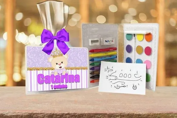 Estojo de Pintura Ursinha Realeza Lilás Personalizado - artesanato de Artmanha Lembrancinhas