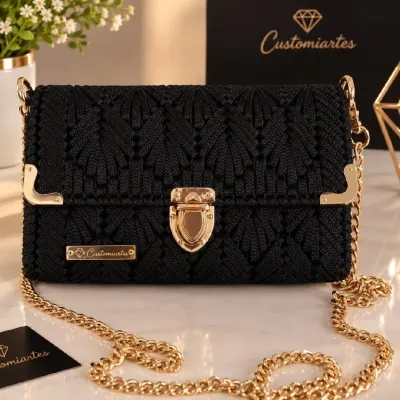 Bolsa Artesanal preta - artesanato de customiarts