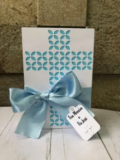 Caixa convite com foto para padrinhos de batismo - artesanato de Fina Essência Papelaria Personalizada