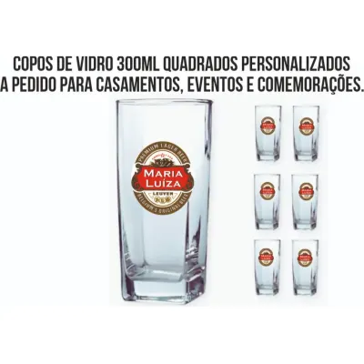 Copo de Vidro Quadrado de 300 Ml Personalizados a pedido do cliente para Eventos e Casamentos - artesanato de Kharmo Arts Camisetas e Brindes Personalizados