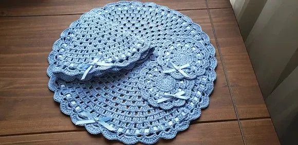 Sousplat em Crochê para 02 Pessoas Reno Azul - artesanato de Mari Crochê feito com carinho!
