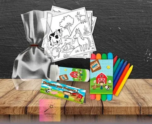 Kit Massinha + Giz + Bolha Fazendinha Personalizado - artesanato de Artmanha Lembrancinhas
