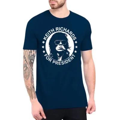Camiseta Keith Richards For President, estampa exclusiva, tamanhos unisex - artesanato de Lado B Rock Camisetas