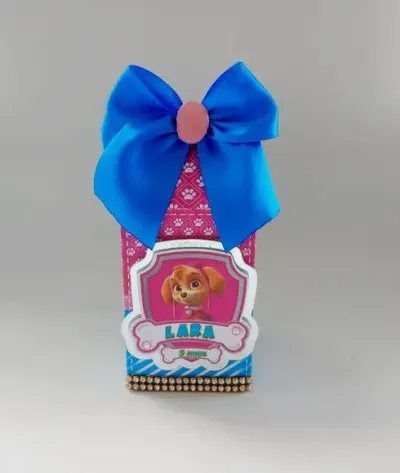 Caixa Milk Patrulha Canina Rosa Sky - artesanato de Fina Essência Papelaria Personalizada