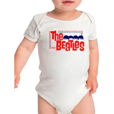 Body bebê The Beatles, estampa logo retrô, 100% algodão - artesanato de Lado B Rock Camisetas