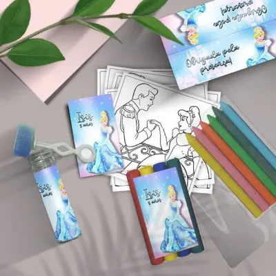 Kit Massinha + Giz + Bolha - Cinderela Personalizado - artesanato de Mi Papelaria Criativa