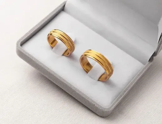 Par Alianças Noivado Quênia 6mm Banhada + Anel Solitário - artesanato de TM JOIAS