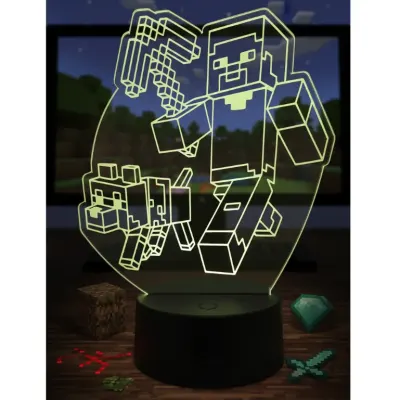 Luminária Minecraft Led 3D Luz Noturna Acrílico 3mm Base LED Gamer Quarto Presente Geek - artesanato de TINY LASER