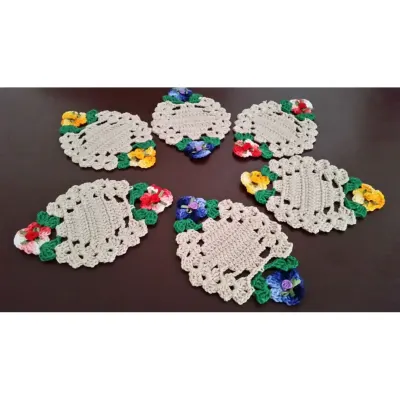 Descanso de Copos em Crochê Flores Mescladas 06 Unidades - artesanato de Mari Crochê feito com carinho!