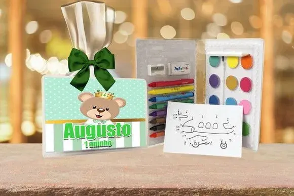 Estojo de Pintura Ursinho Realeza Verde Personalizado - artesanato de Artmanha Lembrancinhas