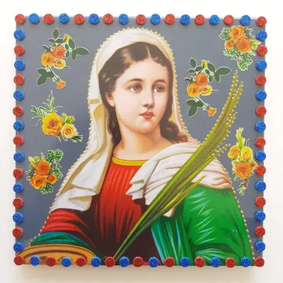 Quadrinho de Azulejo Santa Luzia - artesanato de Estudio Bananeira