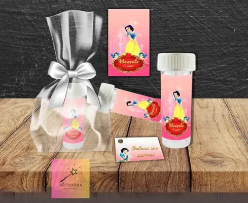 Bolha de Sabão Branca de Neve Personalizada - artesanato de Artmanha Lembrancinhas