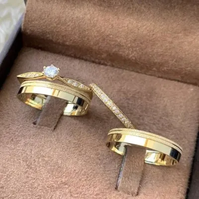 Alianças de Ouro 18k 4mm 4grs Casamento + Anel Solitário - artesanato de TM JOIAS