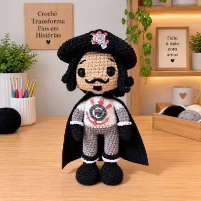 Mosqueteiro do Corinthians em Amigurumi – Feito à Mão 🖤🤍