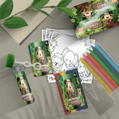 Kit Massinha + Giz + Bolha - Mickey Safari Personalizado - artesanato de Mi Papelaria Criativa
