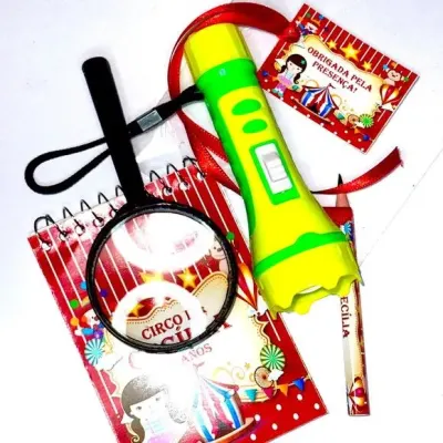 Kit Bloquinho + Lupa e Lanterna Circo Personalizado - artesanato de Mi Papelaria Criativa