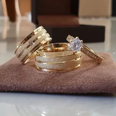 Alianças de Ouro 18k 8mm 8grs Casamento + Anel Solitário - artesanato de TM JOIAS