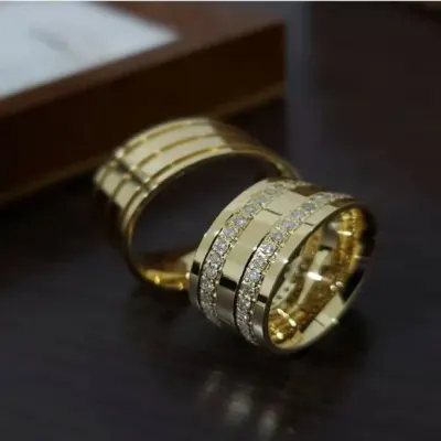 Alianças de Ouro 18k 10mm 10grs Casamento + Anel Solitário - artesanato de TM JOIAS