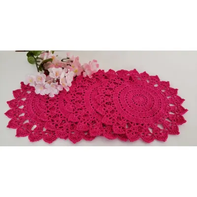 Jogo de 4 Toalhinhas em Crochê Pink (20 cm)