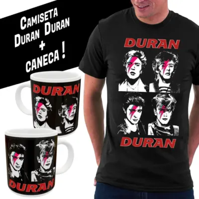 Kit Camiseta + Caneca Duran Duran Bowie, estampa exclusiva tamanhos unisex