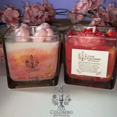 Vela Aromática Artesanal Cera de Coco 350ml no Copo Cubo de Gelo - Personalizável - artesanato de Casa Colombo Artesanal