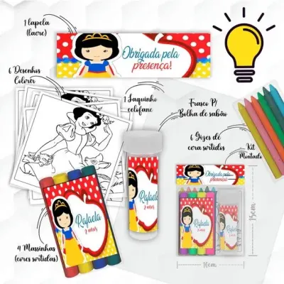 Kit Massinha + Giz + Bolha Branca de Neve Personalizado - artesanato de Mi Papelaria Criativa
