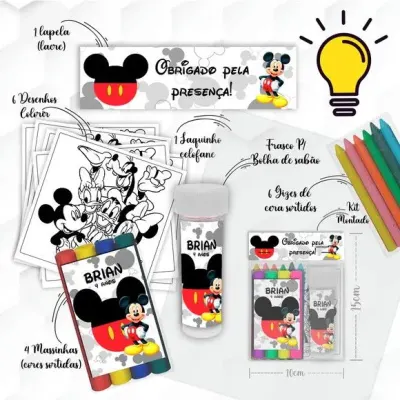 Kit Massinha + Giz + Bolha Mickey Personalizado - artesanato de Mi Papelaria Criativa